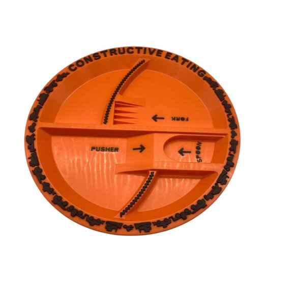 Constructive Eating Orange Construction Plates 9" Divided Toddlers Kids Set of 4 - Picture 3 of 3